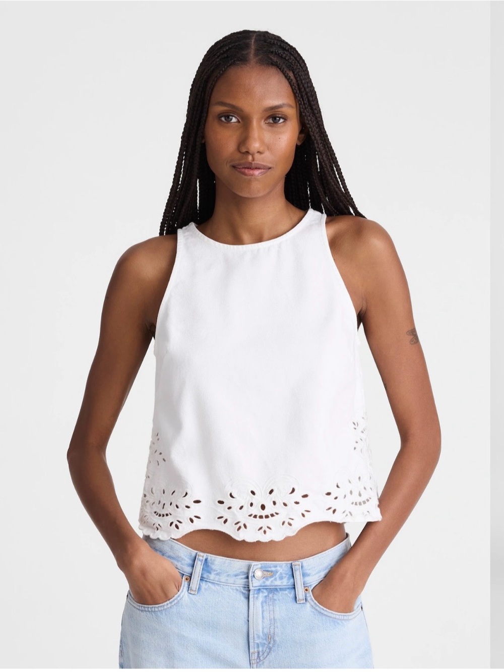 Madewell Denim Eyelet Shell Top Large White NWT